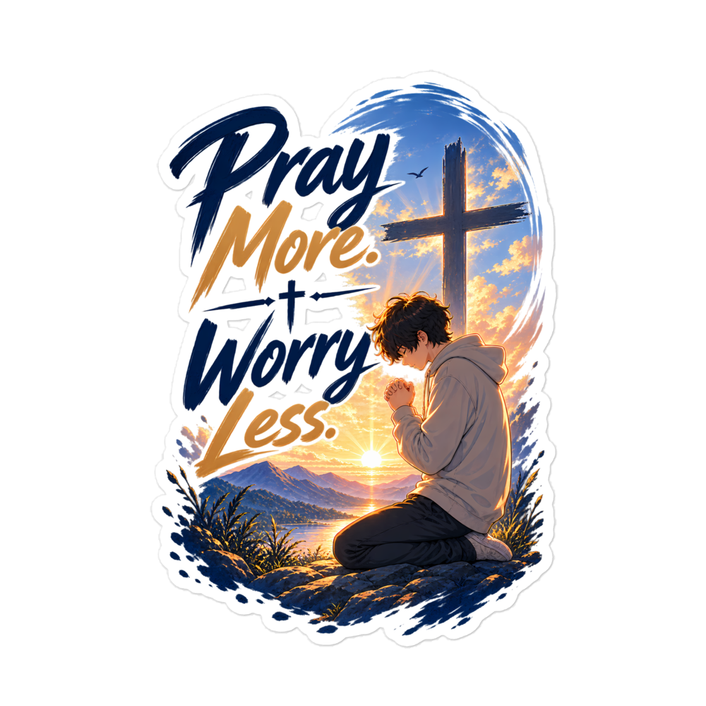 Pray More Worry Less Anime Sticker | sticker