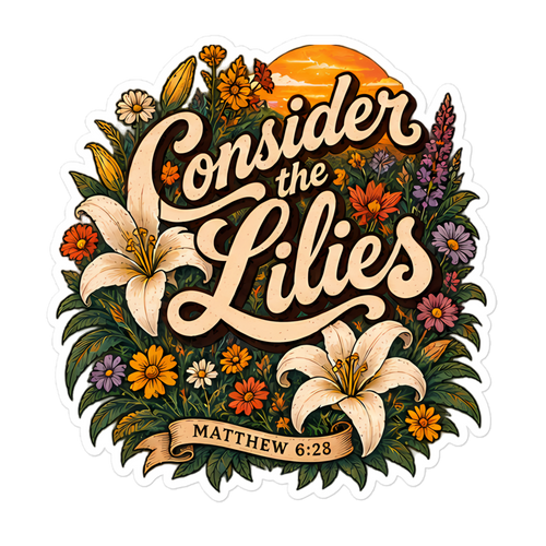 Consider The Lilies Retro Floral Sticker | sticker