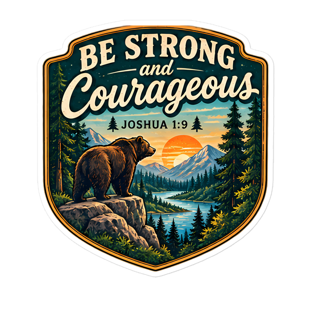 Be Strong And Courageous Bear Badge Sticker | sticker