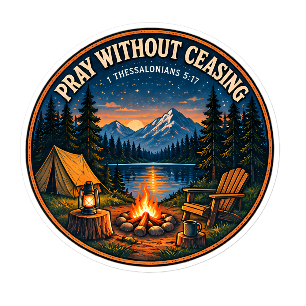 Pray Without Ceasing Campfire Badge Sticker | sticker