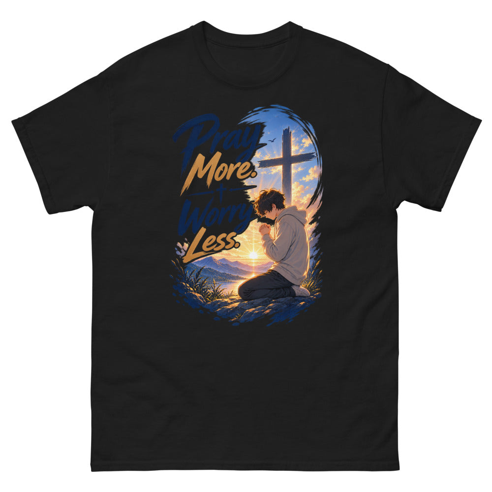 Pray More Worry Less Anime T-Shirt | colour: Black