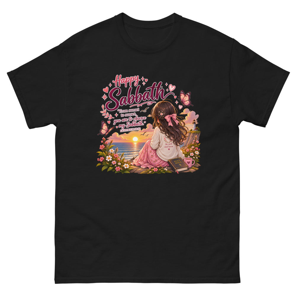 Happy Sabbath Sunset Chibi T-Shirt | colour: Black
