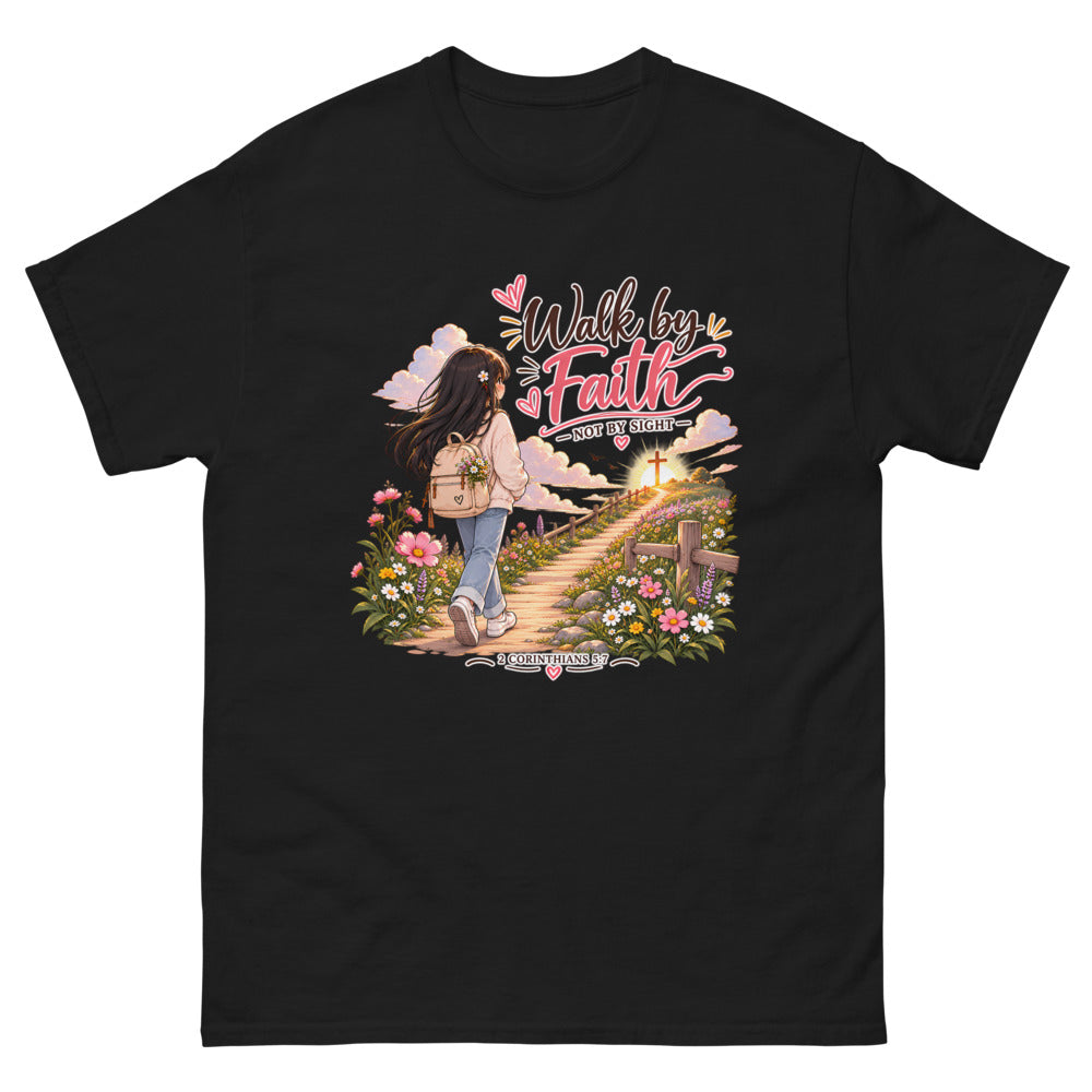 Walk By Faith Not By Sight Chibi T-Shirt | colour: Black
