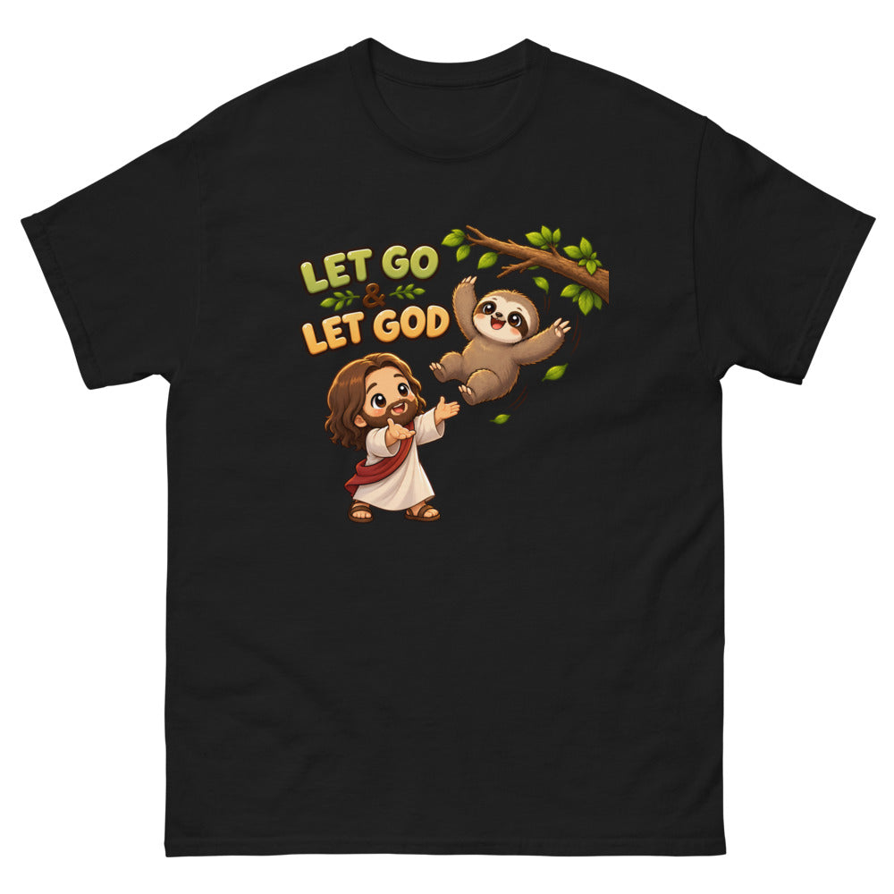 Let Go And Let God Sloth T-Shirt | colour: Black