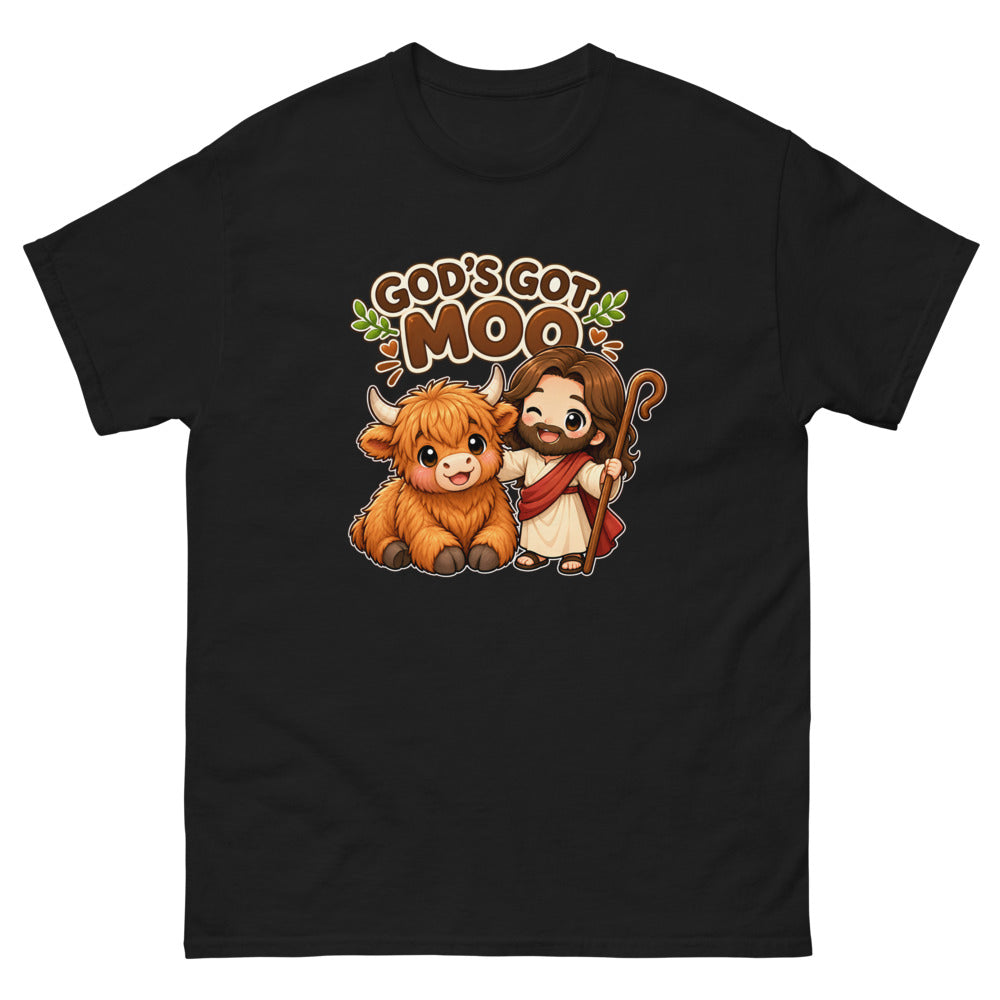 God's Got Moo Highland Cow T-Shirt | colour: Black