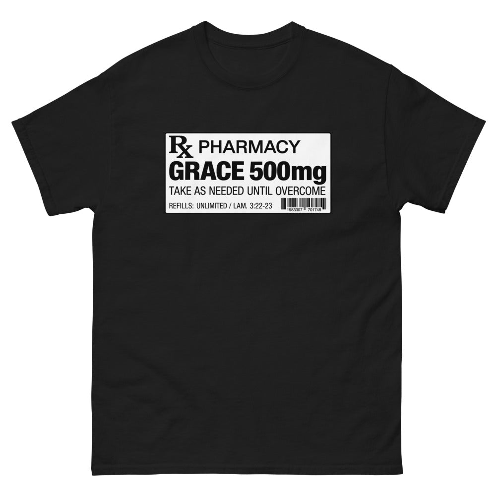 Grace 500mg Prescription Label T-Shirt | colour: Black