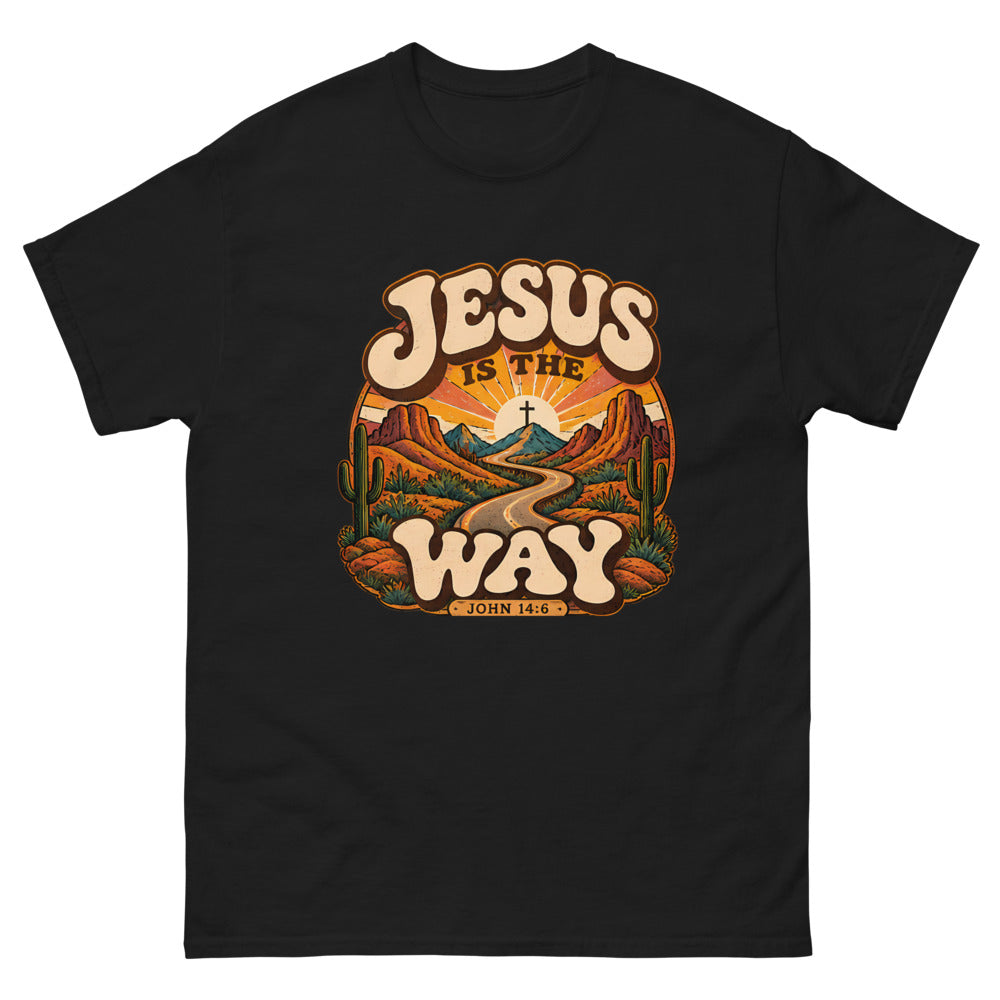 Jesus Is The Way Retro Groovy T-Shirt | colour: Black