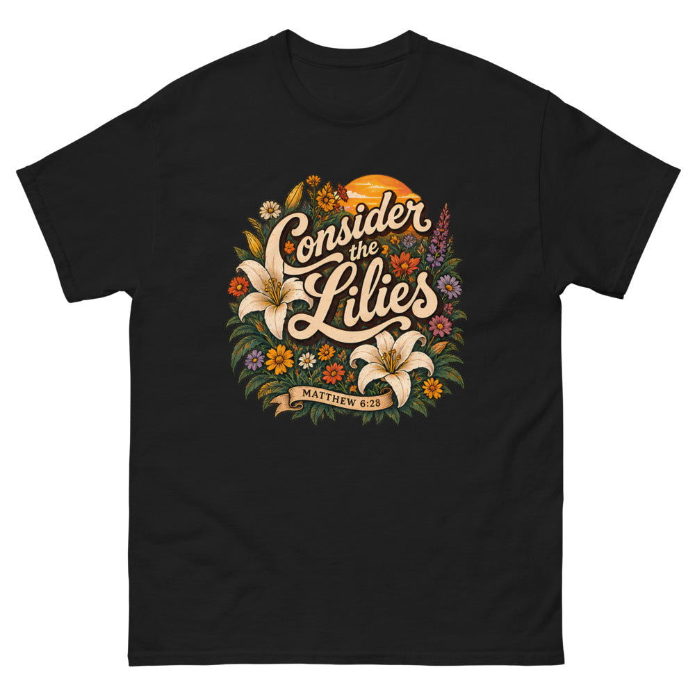 Consider The Lilies Retro Floral T-Shirt | colour: Black