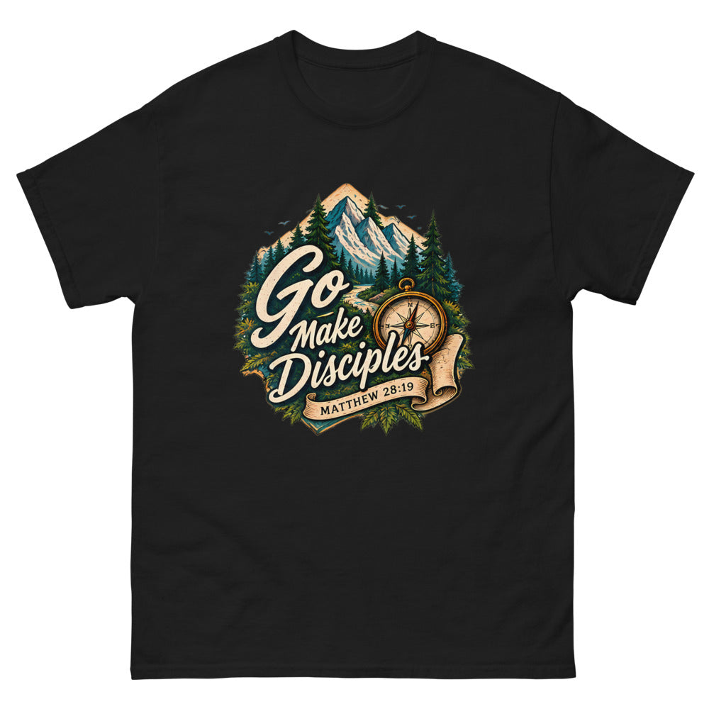 Go Make Disciples Compass Badge T-Shirt | colour: Black