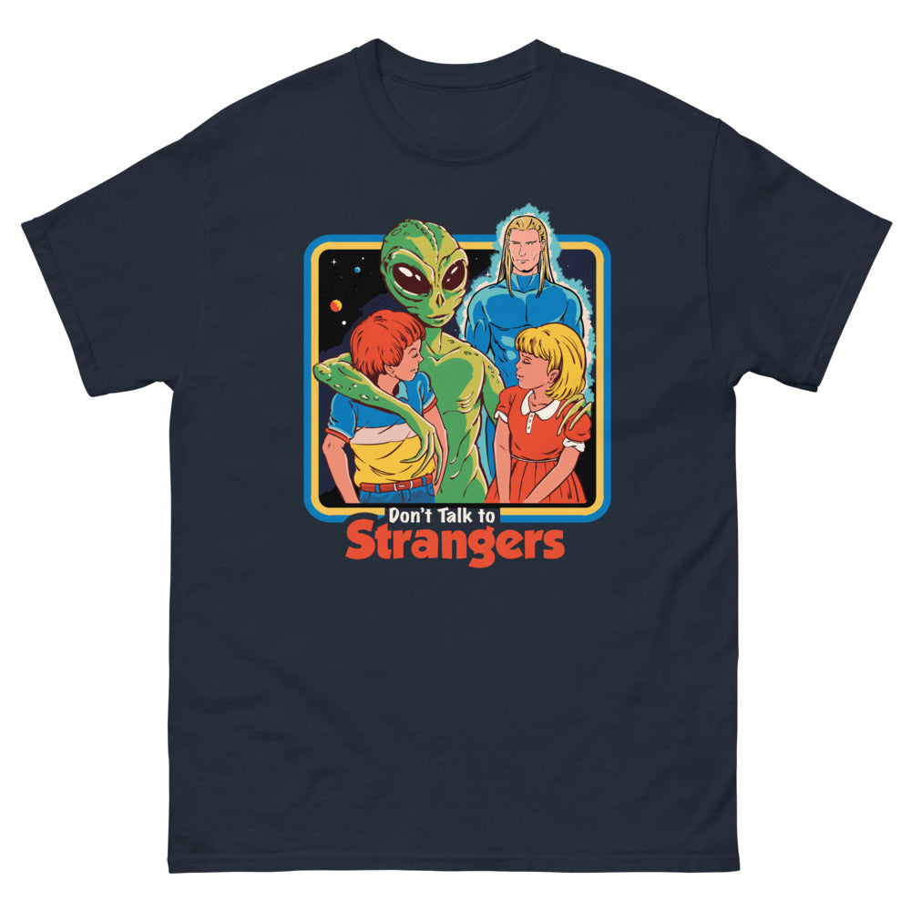 Dont Talk To Strangers Men’s Fitted Poly/Cotton T-Shirt | colour: Navy