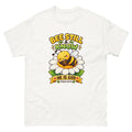 Cartoon bee sleeping on a daisy with a Bible and the words Bee Still And Know