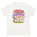 Three cartoon bunnies jumping with the words Jesus Makes Me Hoppy