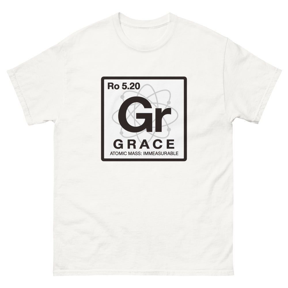 Periodic table tile reading Gr, Grace, atomic mass immeasurable