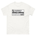 Pharmacy prescription label reading Grace 500mg, refills unlimited