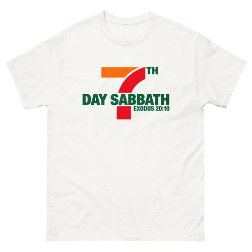 Orange red and green sign parody reading 7th Day Sabbath, Exodus 20:10