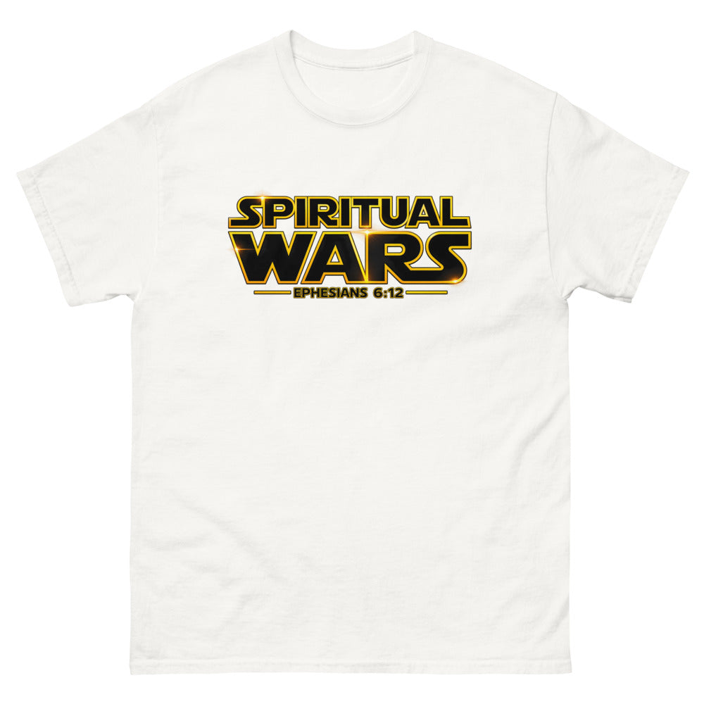 Film logo parody reading Spiritual Wars with Ephesians 6:12