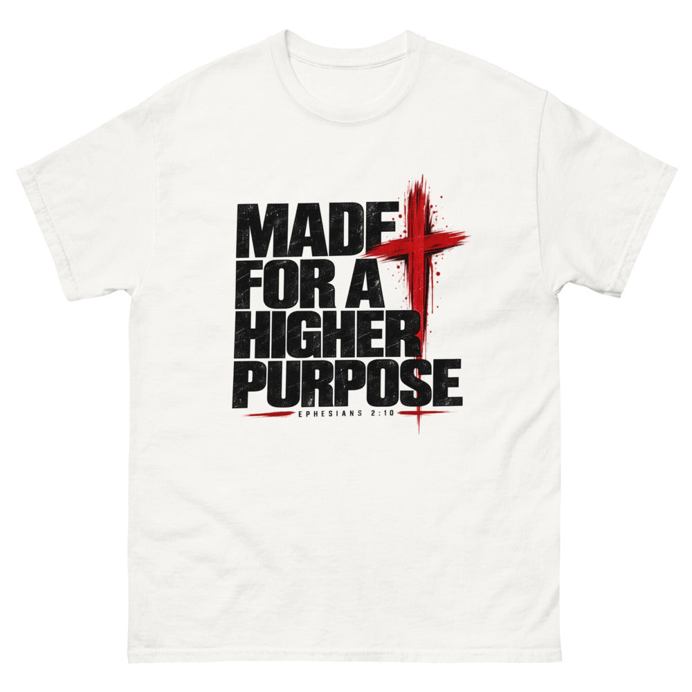 Heavy black caps with a red brush cross reading Made For A Higher Purpose