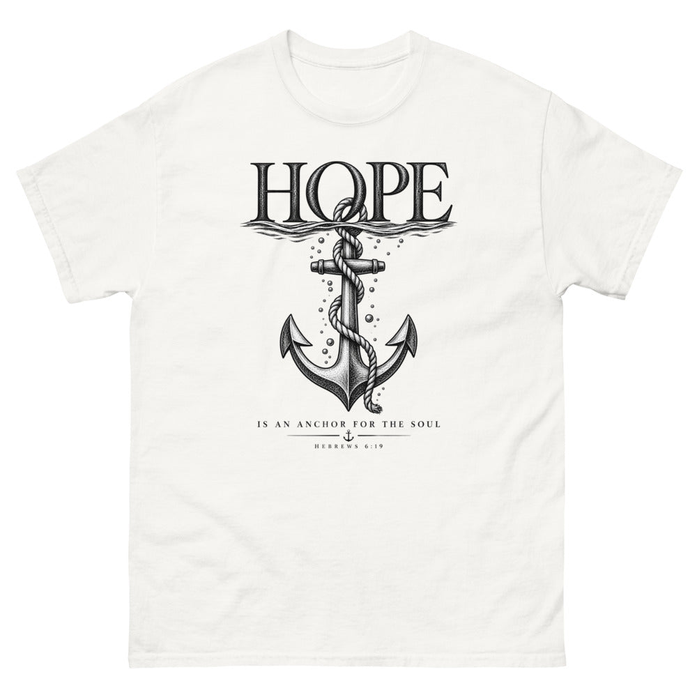Engraved anchor below the waterline with the words Hope Is An Anchor For The Soul