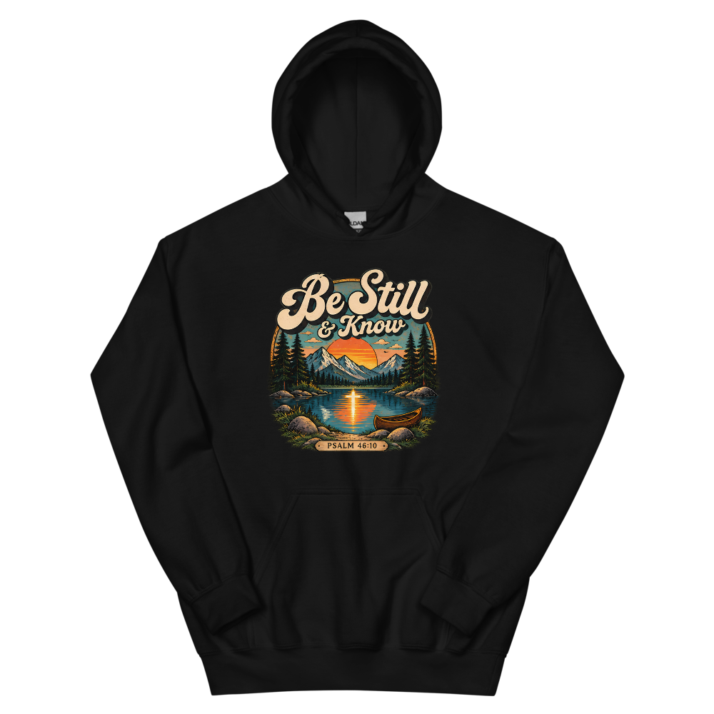 Be Still And Know Retro Lake T-Shirt | gc: Hoodie/Black