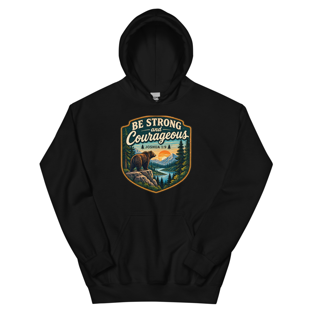 Be Strong And Courageous Bear Badge T-Shirt | gc: Hoodie/Black
