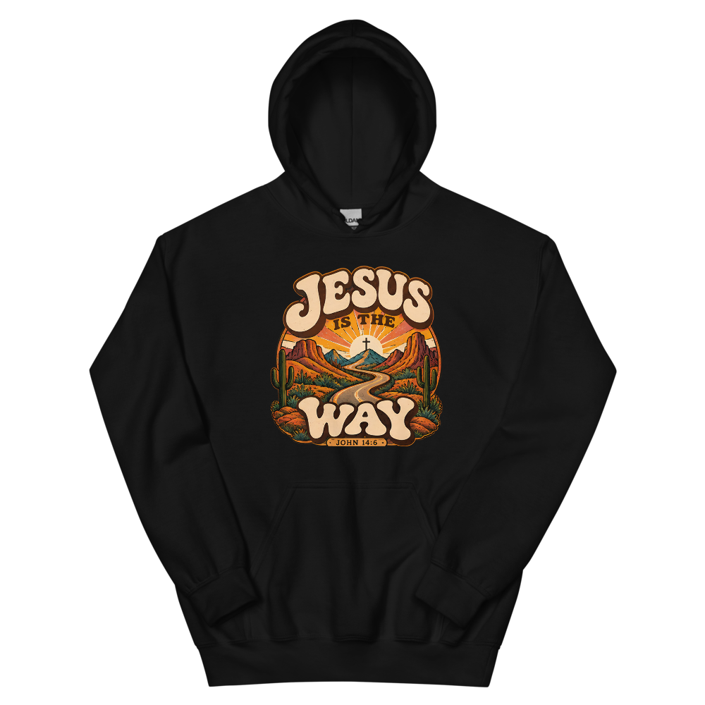 Jesus Is The Way Retro Groovy T-Shirt | gc: Hoodie/Black