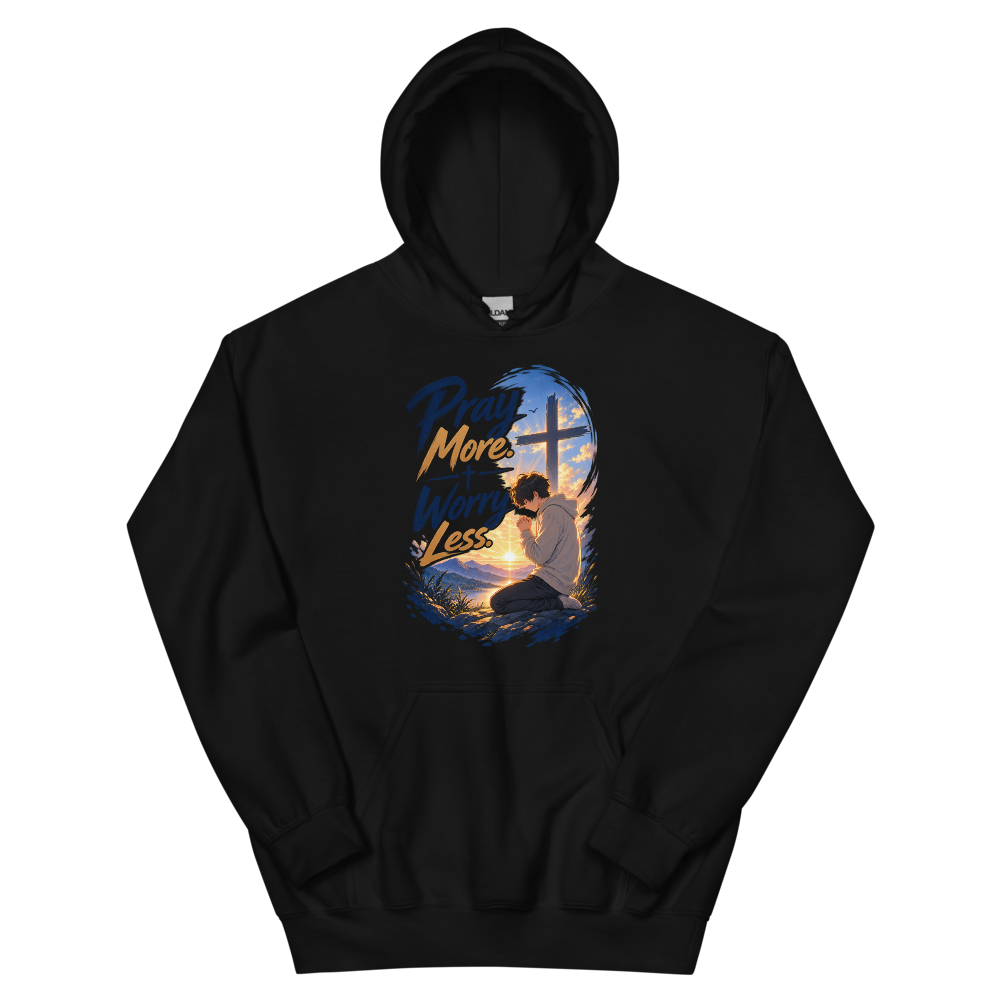 Pray More Worry Less Anime Hoodie | colour: Black