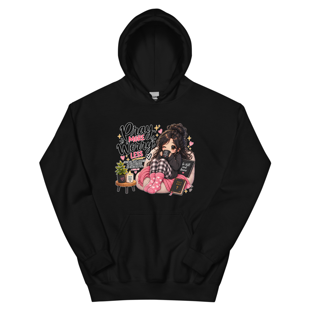 Pray More Worry Less Cozy Chibi T-Shirt | gc: Hoodie/Black