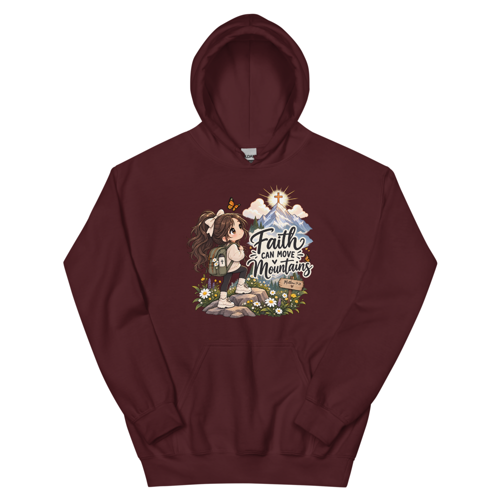 Faith Can Move Mountains Chibi Hoodie | colour: Maroon