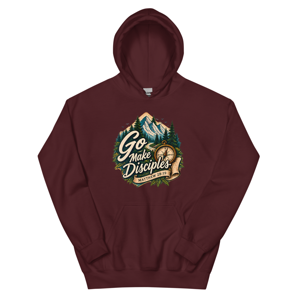 Go Make Disciples Compass Badge Hoodie | colour: Maroon