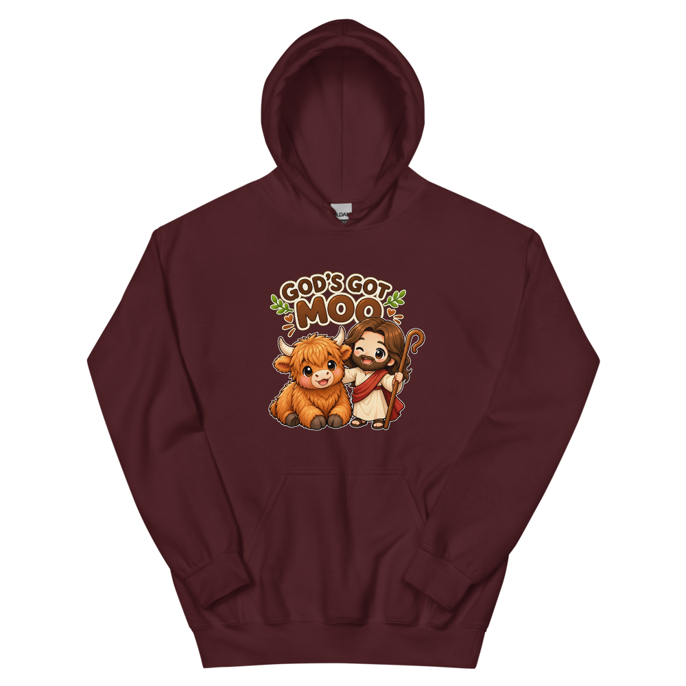 God's Got Moo Highland Cow T-Shirt | gc: Hoodie/Maroon