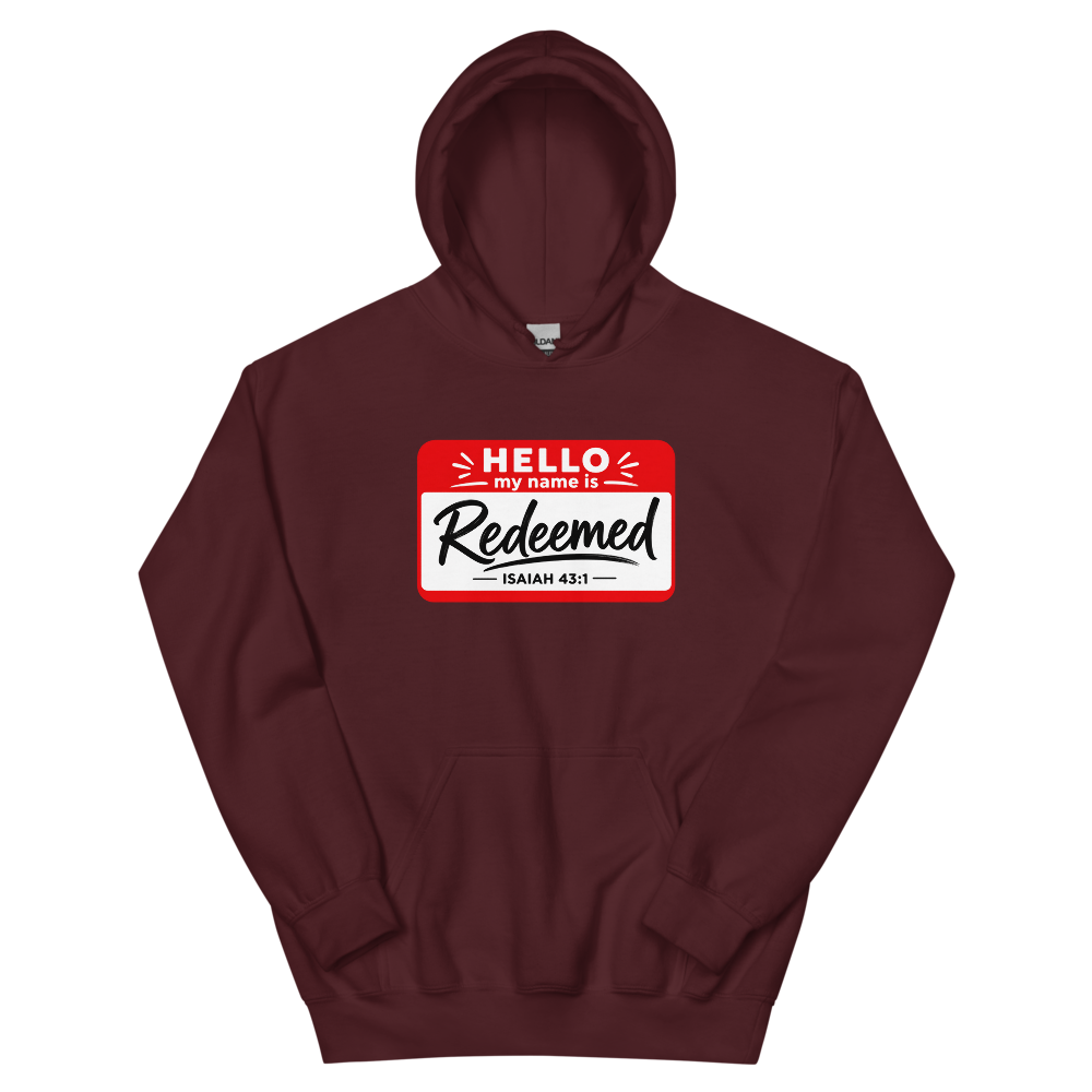 Hello My Name Is Redeemed Hoodie | colour: Maroon