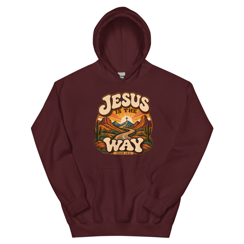 Jesus Is The Way Retro Groovy T-Shirt | gc: Hoodie/Maroon