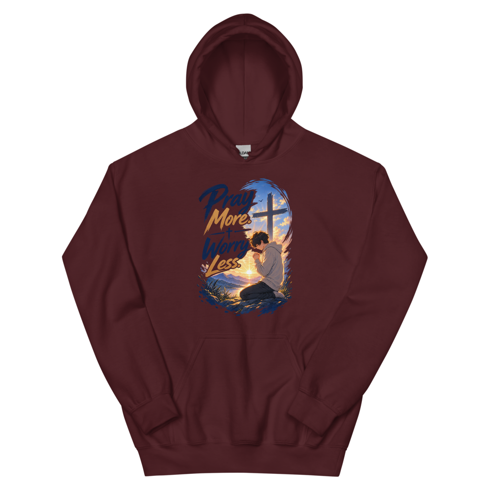 Pray More Worry Less Anime Hoodie | colour: Maroon