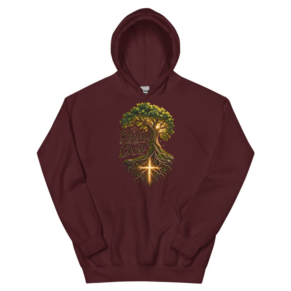 Rooted In Christ Tree T-Shirt | gc: Hoodie/Maroon