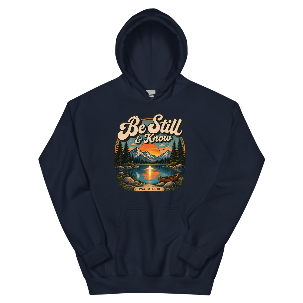 Be Still And Know Retro Lake T-Shirt | gc: Hoodie/Navy