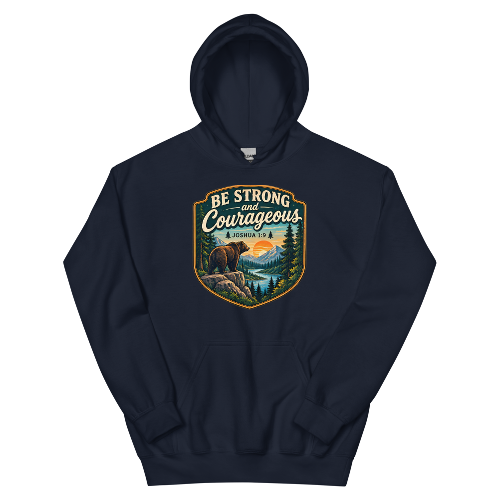 Be Strong And Courageous Bear Badge T-Shirt | gc: Hoodie/Navy