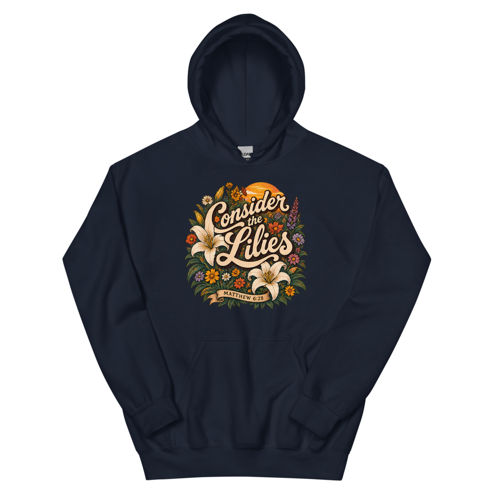 Consider The Lilies Retro Floral T-Shirt | gc: Hoodie/Navy