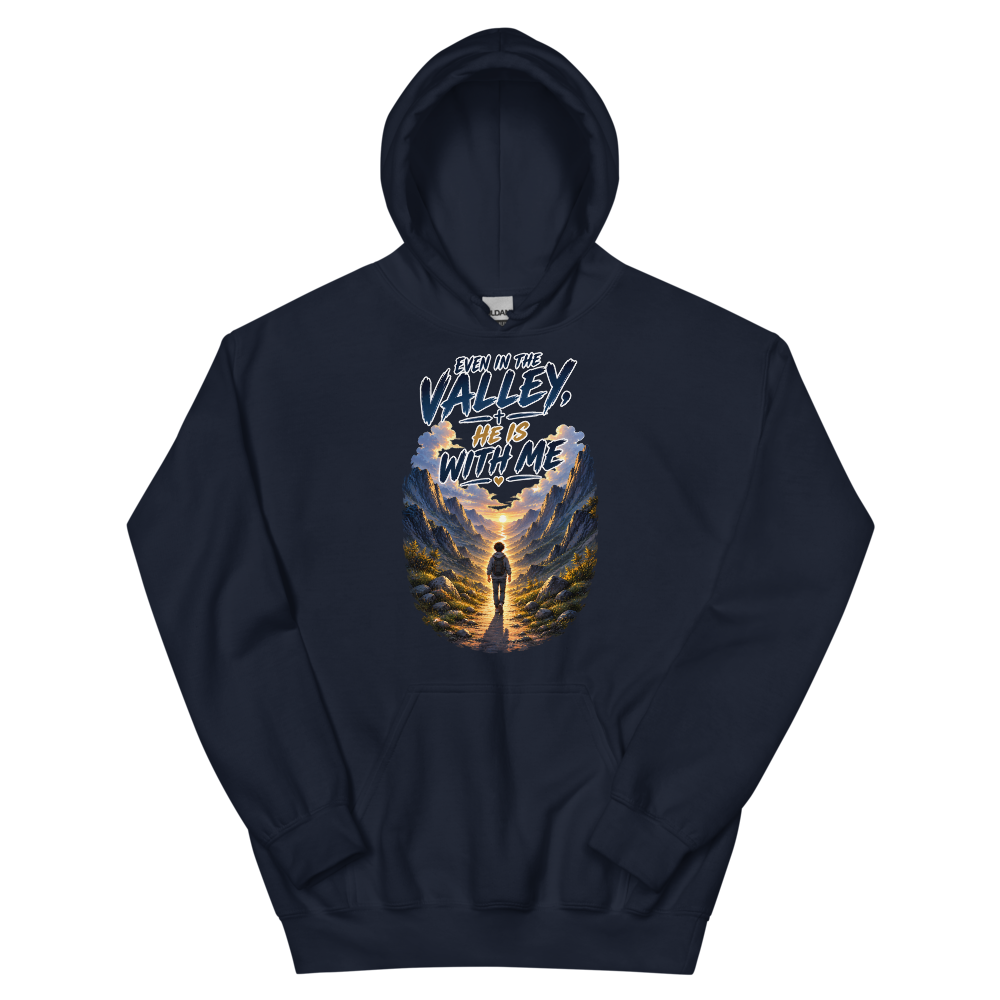 Even In The Valley He Is With Me Hoodie | colour: Navy