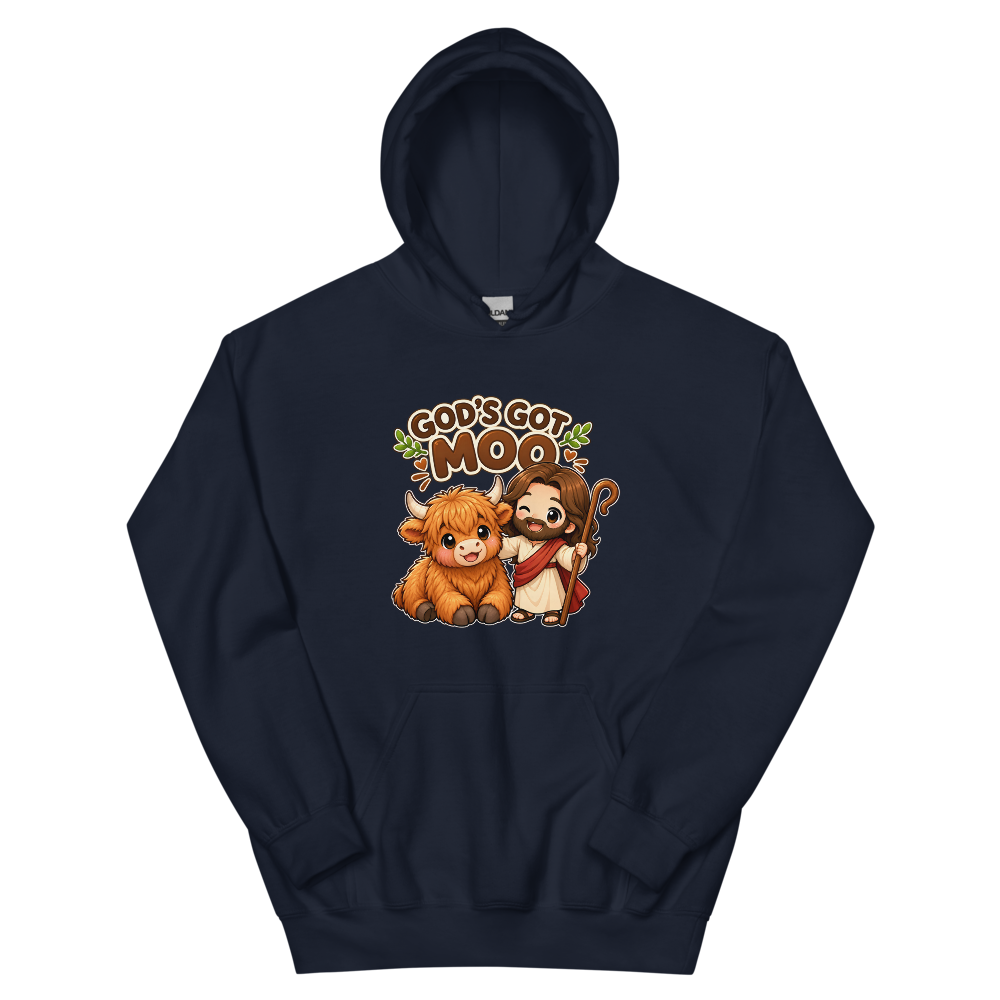 God's Got Moo Highland Cow T-Shirt | gc: Hoodie/Navy