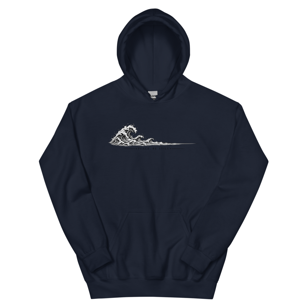 Peace Be Still Wave Line Art T-Shirt | gc: Hoodie/Navy