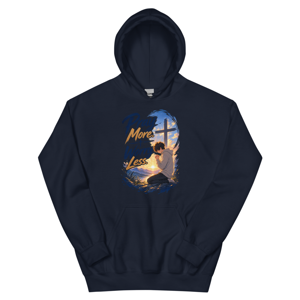 Pray More Worry Less Anime Hoodie | colour: Navy