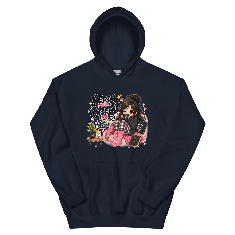 Pray More Worry Less Cozy Chibi T-Shirt | gc: Hoodie/Navy