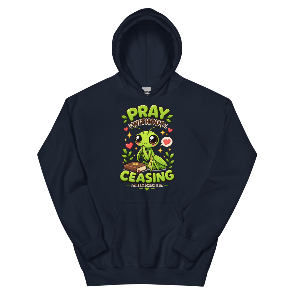 Pray Without Ceasing Praying Mantis Hoodie | colour: Navy