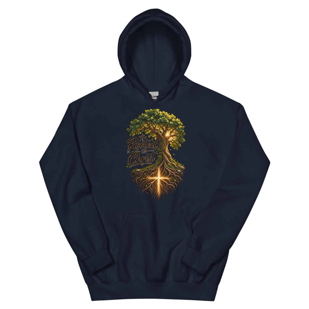 Rooted In Christ Tree T-Shirt | gc: Hoodie/Navy