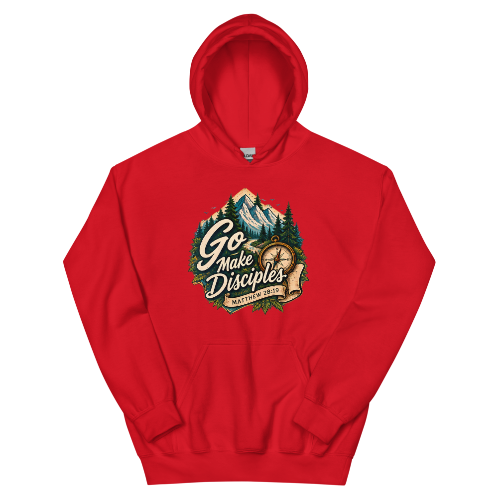 Go Make Disciples Compass Badge Hoodie | colour: Red