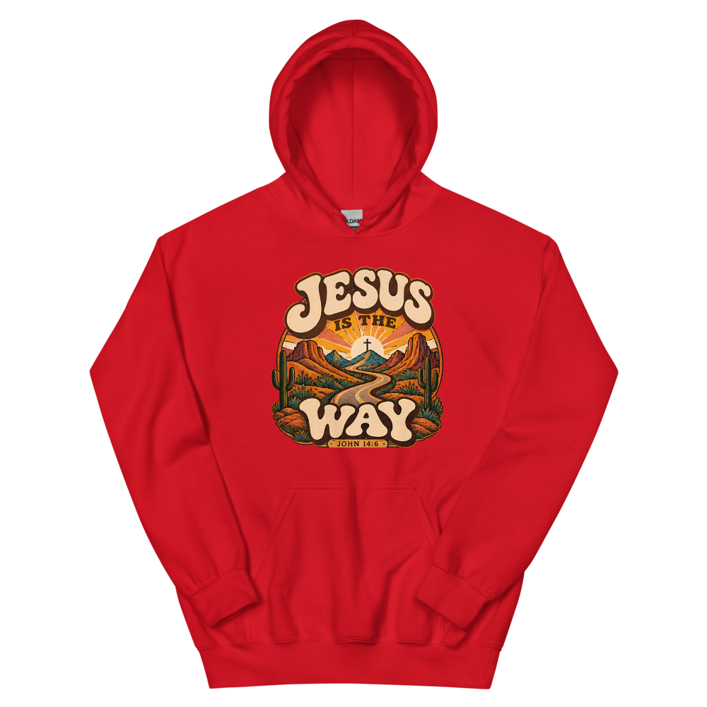 Jesus Is The Way Retro Groovy T-Shirt | gc: Hoodie/Red