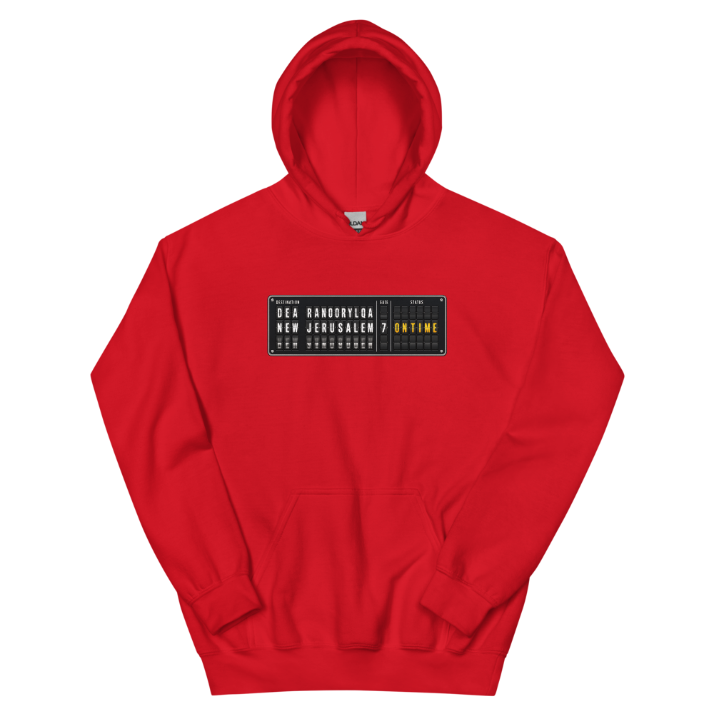 New Jerusalem Departure Board T-Shirt | gc: Hoodie/Red