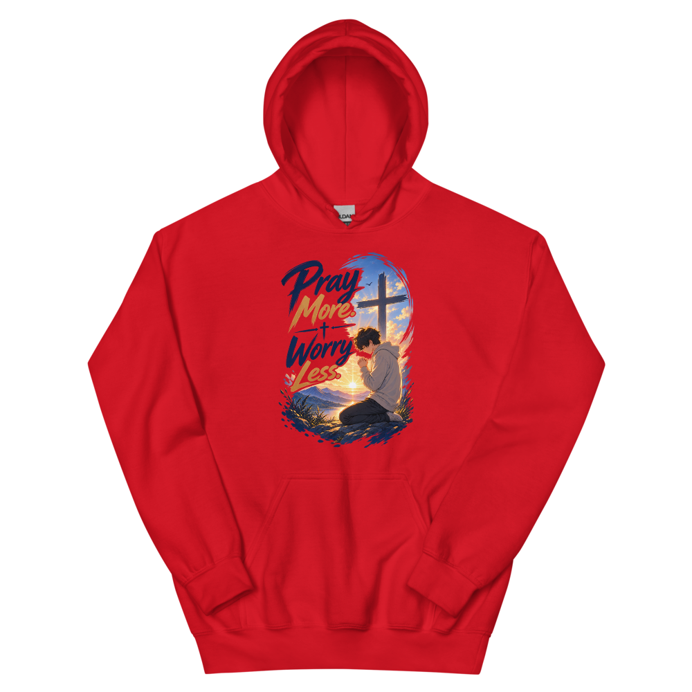 Pray More Worry Less Anime Hoodie | colour: Red
