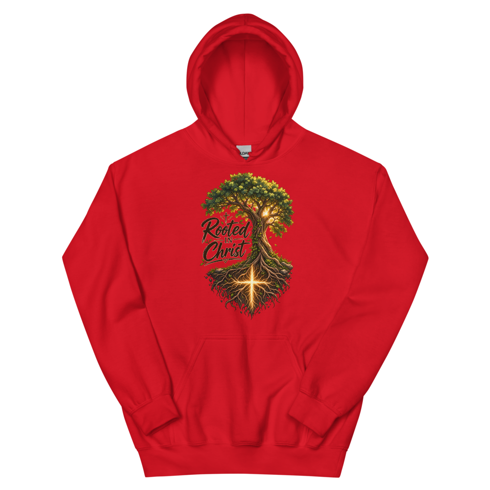 Rooted In Christ Tree T-Shirt | gc: Hoodie/Red