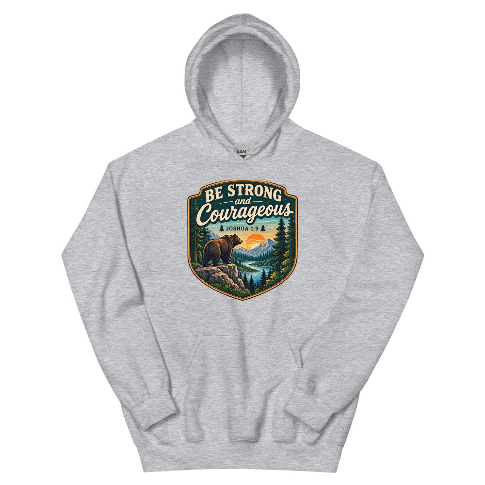 Be Strong And Courageous Bear Badge T-Shirt | gc: Hoodie/Sport Grey